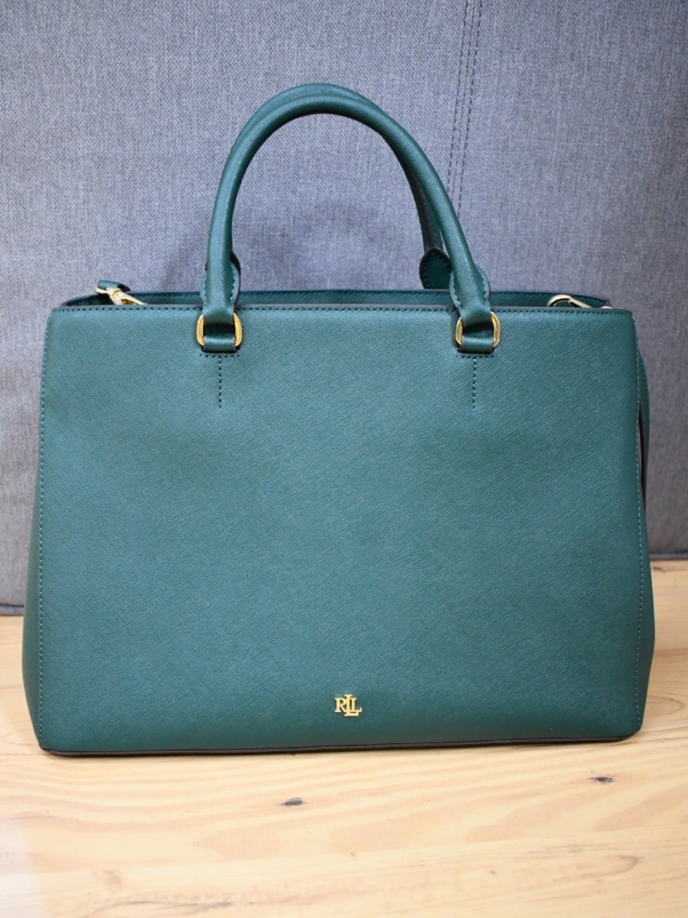 Ralph Lauren Dark Green Saffiano Leather Top Handle Tote - Picture 3 of 8